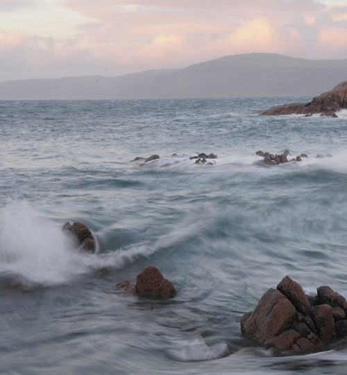 Coastline and waves, Isle of Mull, Inner Hebrides, Argyll, Scotland, UK